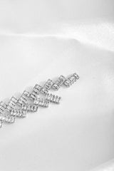 Long Geometric Wave-shaped Tassel Earrings with Zircon Inlay