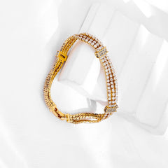 Gold-plated Bracelet with Multi-row Zircon and Full Diamond Inlay